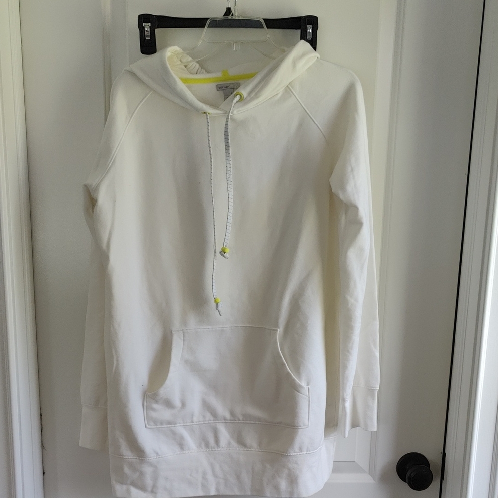 Old Navy White Hoodie Sweatshirt with Neon Accent